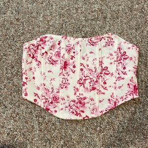 Pink and white floral strapless corset top